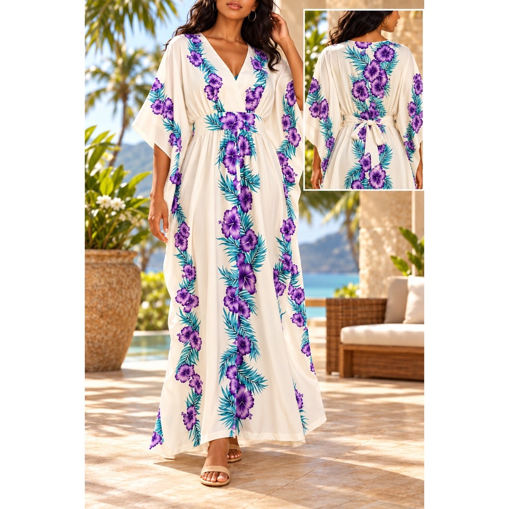 OS 247 Vintage Royal Creations Hawaii Hibiscus Floral Kaftan Maxi Made in Hawaii